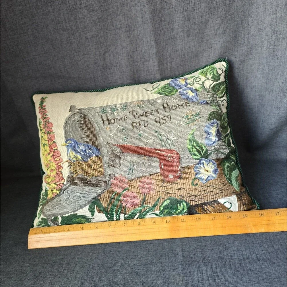 Home Tweet Home 459 Mailbox Tapestry Throw Pillow Cottagecore Birdhouse Nest
